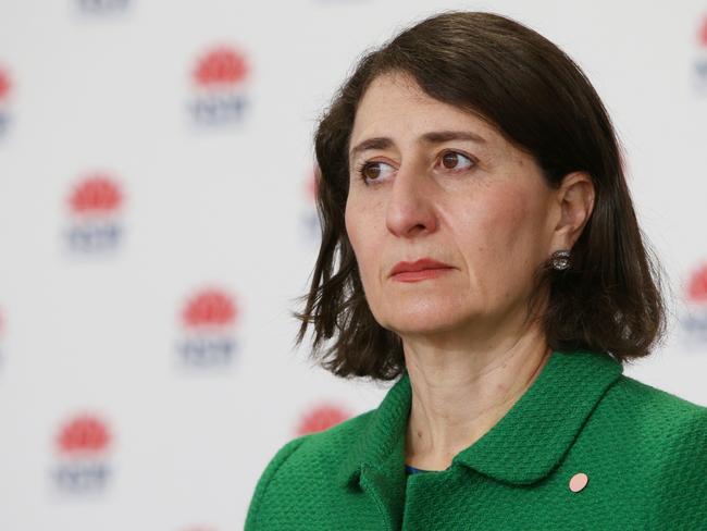 Premier Gladys Berejiklian has announced that people living in Parramatta, Campbelltown and Georges River council areas will now only be able to leave their local government area for work if they are authorised workers. Picture: Lisa Maree Williams Pool/Getty Images