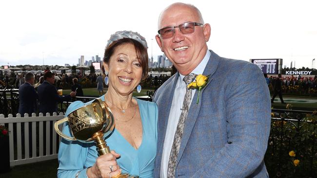 Noel Greenhalgh with wife Maria after Gold Trip scored the 2022 Melbourne Cup. Picture: Michael Klein