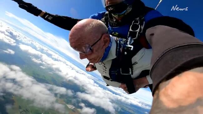 Aged care resident Bob Craig ticked skydiving off his bucket list with a jump from 15,000 feet