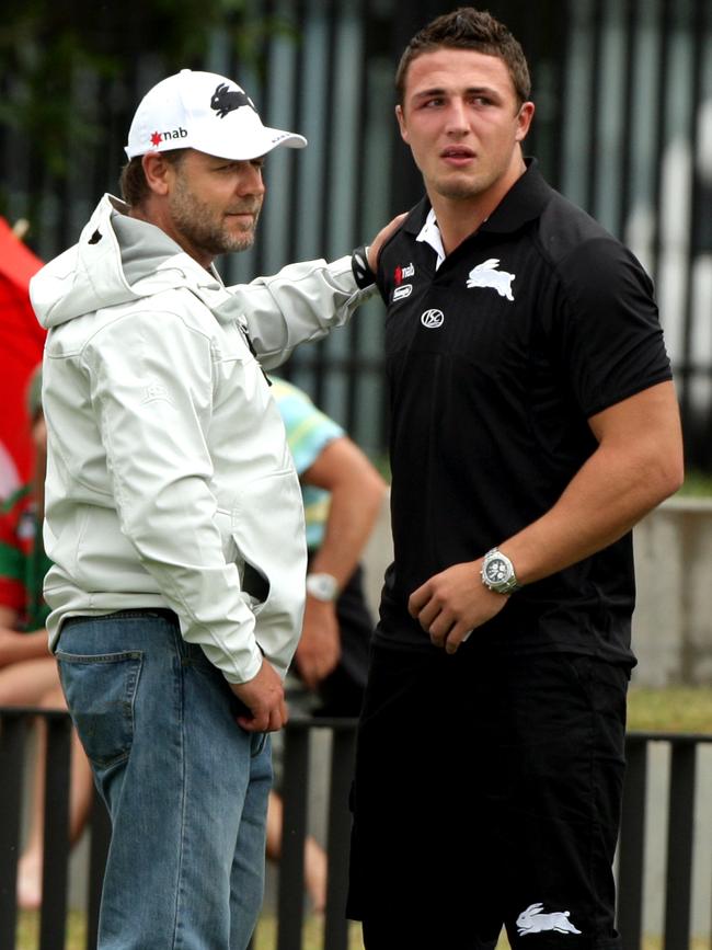 Russell Crowe has been heavily involved with Sam Burgess at the Rabbitohs. Picture: AAP Image/Dean Lewins