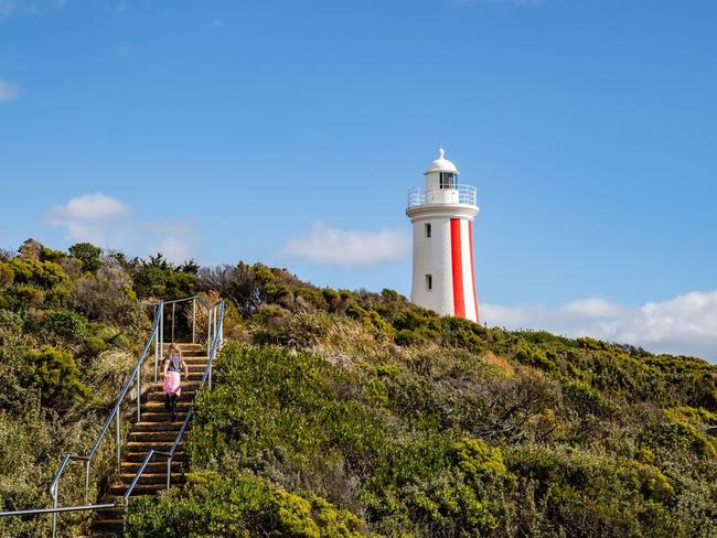 The striking Mersey Bluff Lighthouse which sits overlooking Bass Strait, is an easy walk from Devonport’s CBD along the paved and level foreshore track. Picture: S Group