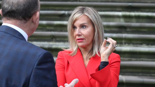 Ms Maynard announces her team on the steps of parliament. Picture: David Crosling