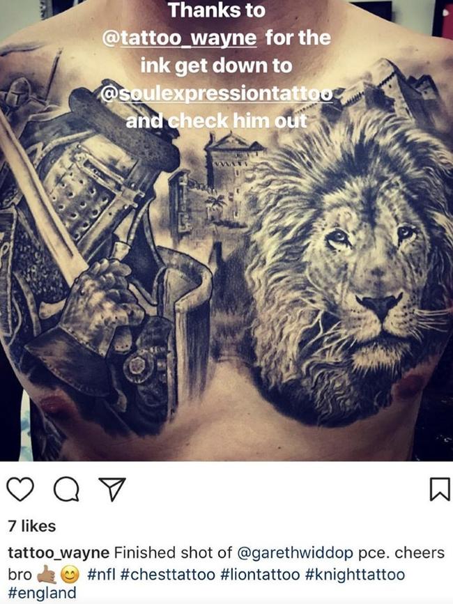 Widdop’s impressive new tattoo. Picture: Instagram