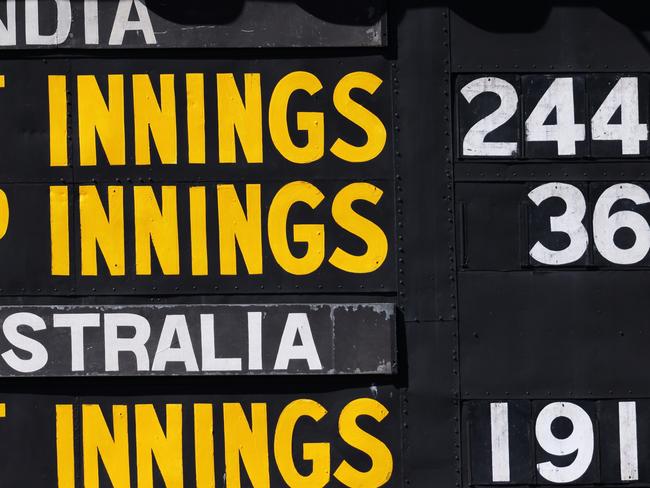 ADELAIDE, AUSTRALIA - DECEMBER 19: A general view of the scoreboard after the Indian second innings during day three of the First Test match between Australia and India at Adelaide Oval on December 19, 2020 in Adelaide, Australia. (Photo by Daniel Kalisz/Getty Images)