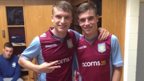 Ryan Strain (right), along with older brother Tom Strain, spent four years in the youth ranks at English Premier League club Aston Villa. Picture: Supplied