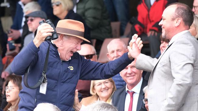Geelong Cup connections winning owners of Amade left Terry Henderson and Shane Driscoll Picture: Mark Wilson