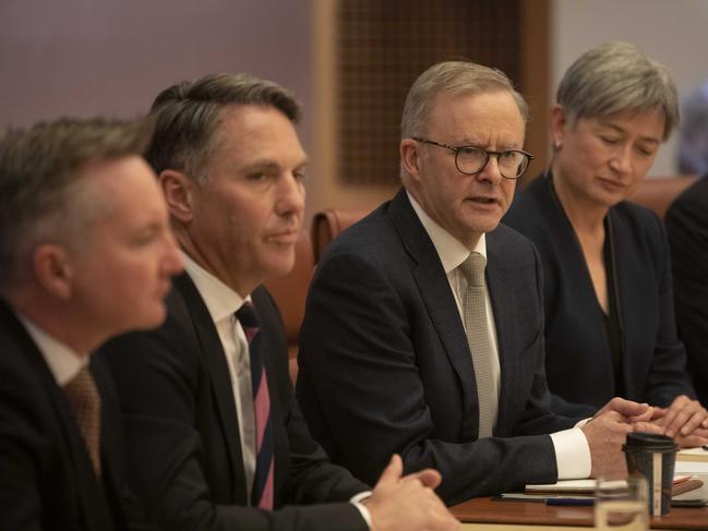 Labor government ministers meet in the Cabinet Room at Parliament House. Picture: Andrew Taylor