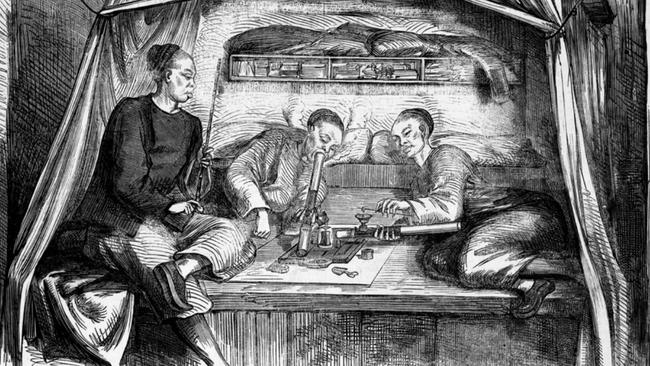 A depiction of a Chinese opium den in Melbourne. Picture: State Library of Victoria.