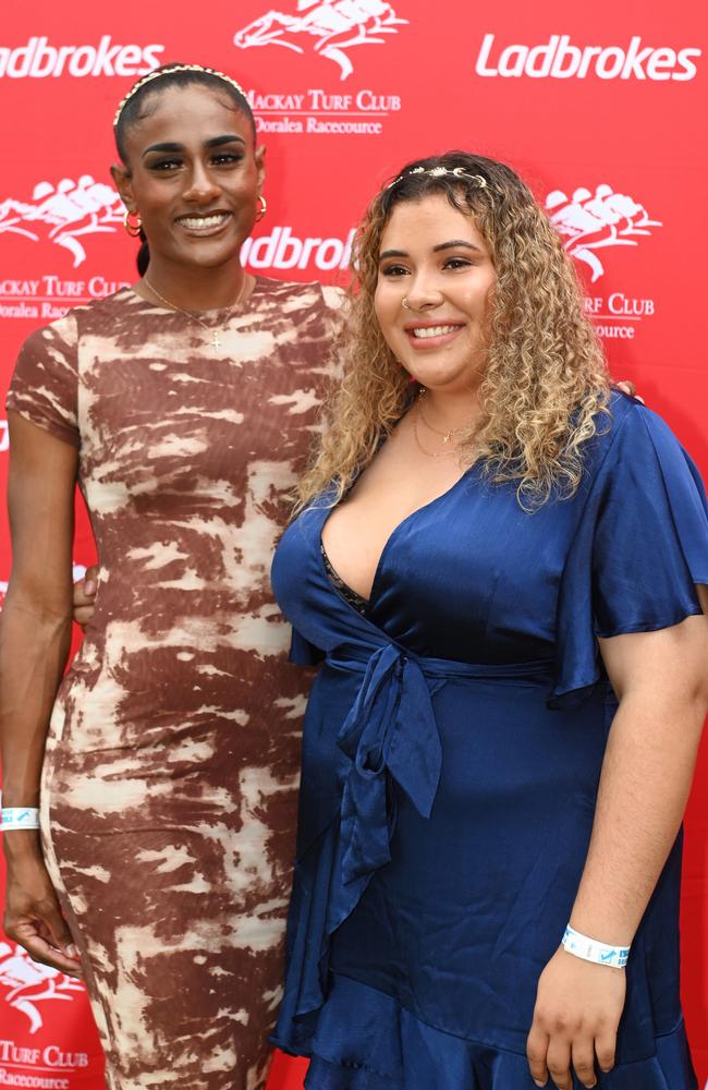 Melody Tass and Paige Steindl-Corrie at 2023 Ladbrokes Mackay Cup Mackay Turf Club Saturday 22 July 2023 Picture: Michaela Harlow