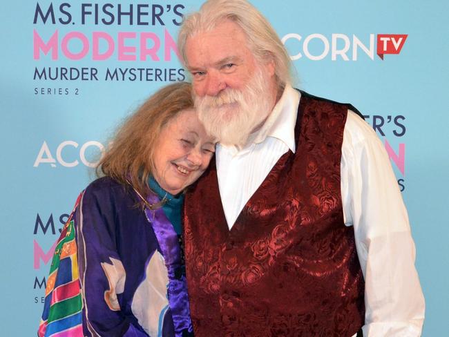 Greenwood and her husband David Greagg at the launch of series two of Ms Fisher's Modern Murder Mysteries in 2021. Picture: Fiona Byrne