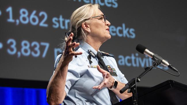 Police Commissioner Katarina Carroll addresses the Toowoomba Community Safety Forum at Empire Theatres, Wednesday, February 15, 2023. Picture: Kevin Farmer