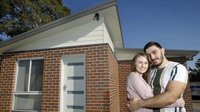 Brittany and Anthony Caiger outside their granny flat that they had built on their property as an investment. Picture: John Appleyard