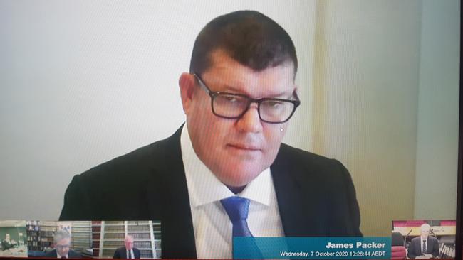 James Packer he gives evidence at the NSW casino inquiry. Picture: Handout via NCA NewsWire