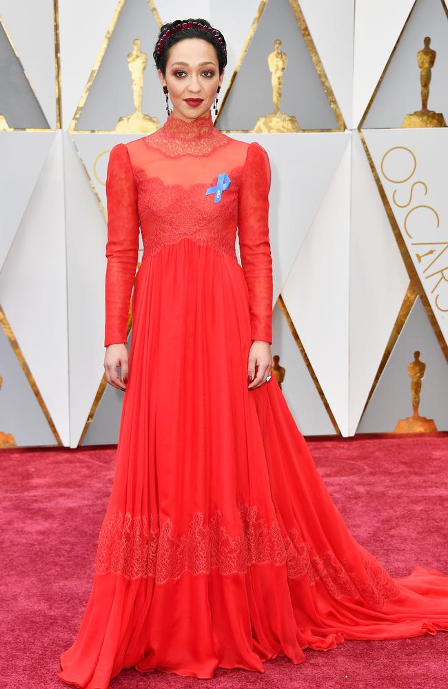 Oscar nominee and Loving actor Ruth Negga made an early entrance in Valentino, looking like someone out of a Jane Austen novel. Picture: Getty Images