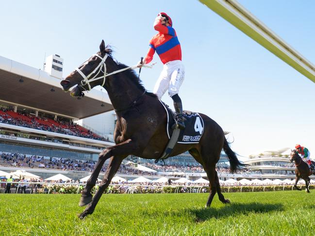 Verry Elleegant (NZ) ridden by James McDonald wins the Lexus Melbourne Cup at Flemington Racecourse on November 02, 2021 in Flemington, Australia. (Reg Ryan/Racing Photos via Getty Images)