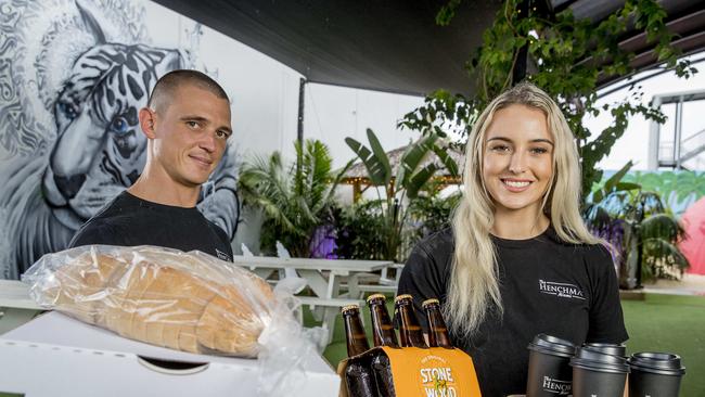 Jared Fairall and Nathalie Pavlides from the The Henchman in Miami are encouraging those who have lost their jobs to come in to the cafe, have a vent and have a meal and coffee on the house. Picture: Jerad Williams