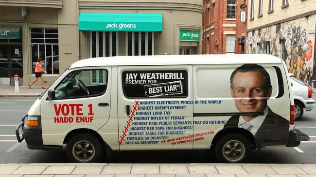 Vince Scali’s campaign van parked on Waymouth Street.