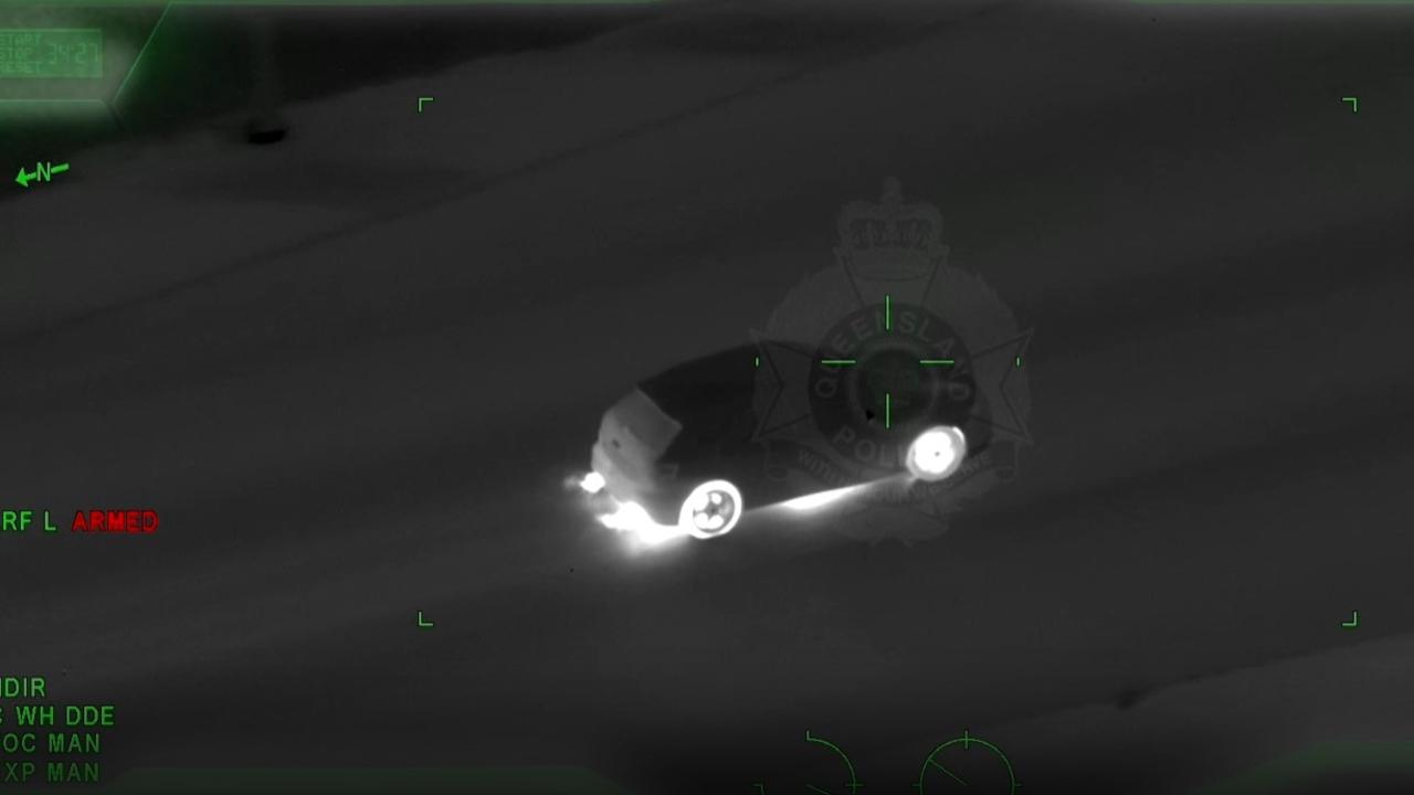 Polair tracked the vehicle as it drove on all four rims along a major Queensland freeway. Picture: Supplied / QPS