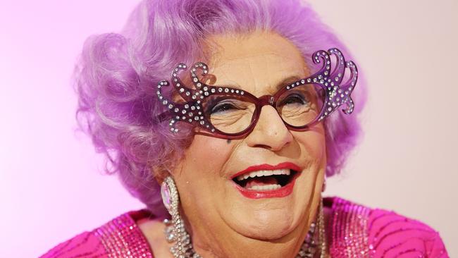 Dame Edna Everage shames latecomers in the nicest possible way. Picture Rohan Kelly