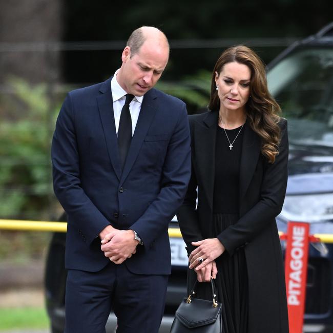 Prince William, Prince of Wales and Catherine, Princess of Wales, view floral tributes at Sandringham. (Photo by Samir Hussein/WireImage)