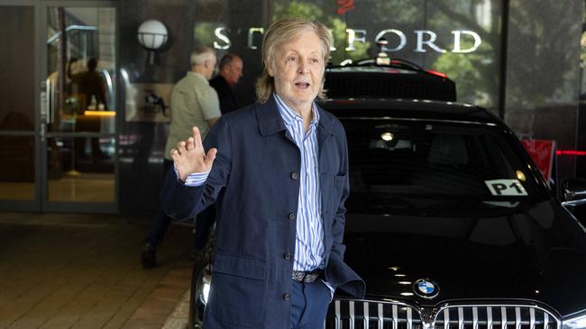 Paul McCartney leaves the Stamford Hotel in Brisbane on Thursday. Picture: Richard Walker