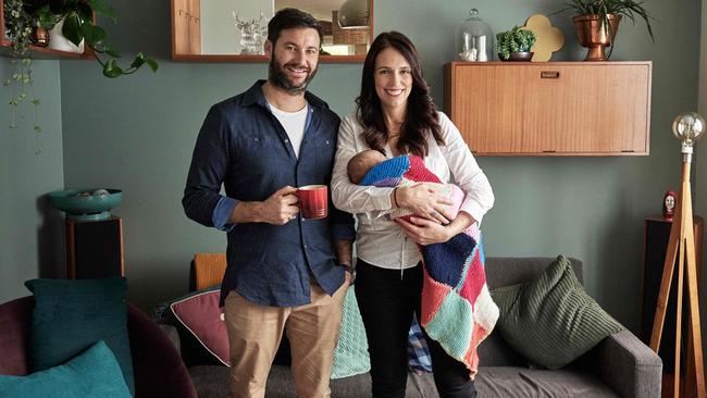 Jacinda Ardern and partner Clarke Gayford posing with their baby daughter Neve Te Aroha Ardern Gayford in Auckland. Picture: AFP Photo