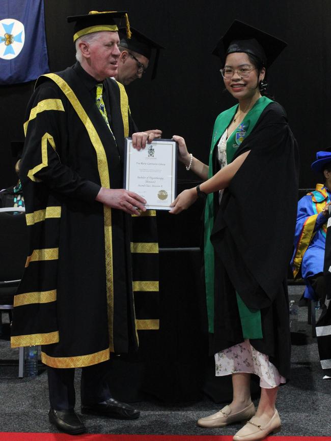 Yra Celocia graduated with a Bachelor of Physiotherapy (Honours) at the CQUniversity graduation ceremony in Bundaberg on December 14, 2023.