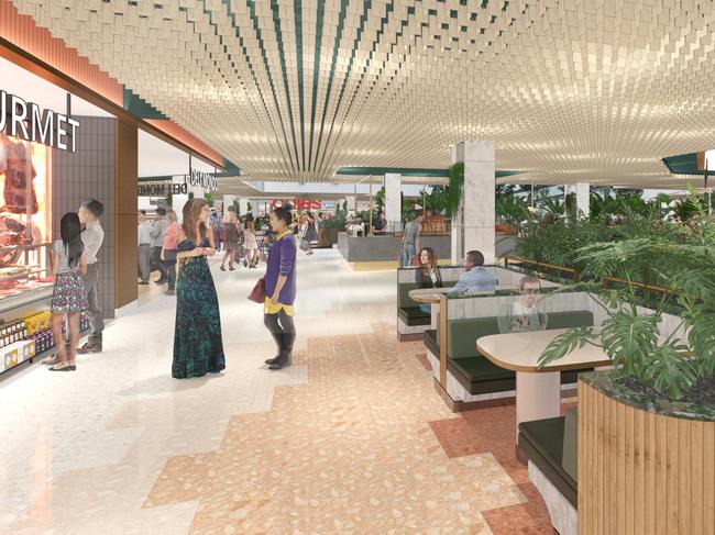 An artist impression of the Marketplace food court connecting the to the Sydney Metro station.