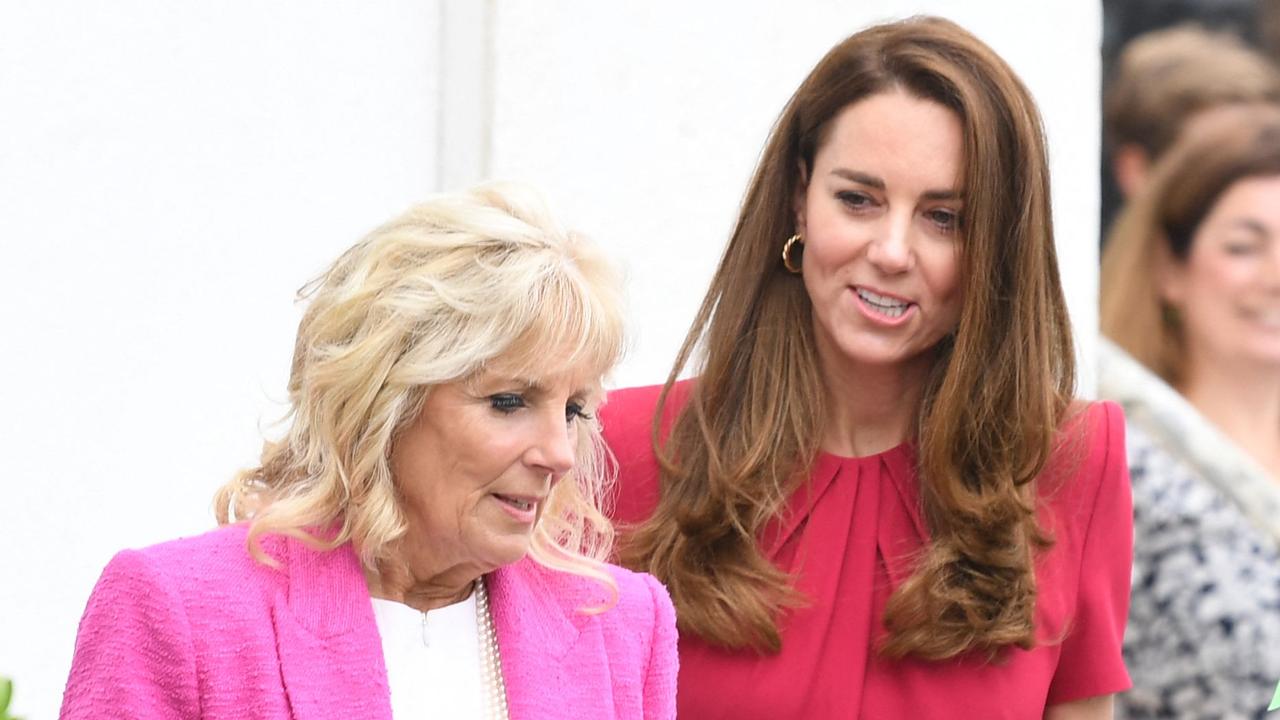 Catherine, Duchess of Cambridge and US First Lady Jill Biden visit Connor Downs Academy in Hayle, Cornwall on the sidelines of the G7 summit on June 11, 2021. Picture: Daniel Leal-Olivas/AFP