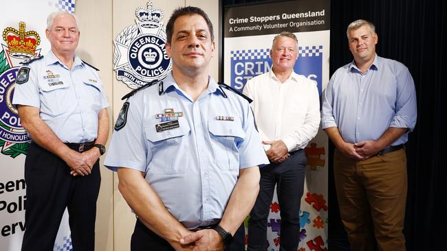 The Queensland Police Service has assembled a new Youth Crime Taskforce, with a focus on young offenders in Far North Queensland. Acting Chief Superintendant Rhys Newton, Taskforce Commander Acting Assistant Commissioner George Marchesini, Member for Cairns Michael Healy and Queensland Police Minister Mark Ryan met at the Cairns Police Headquarters to discuss the taskforce's objectives. Picture: Brendan Radke