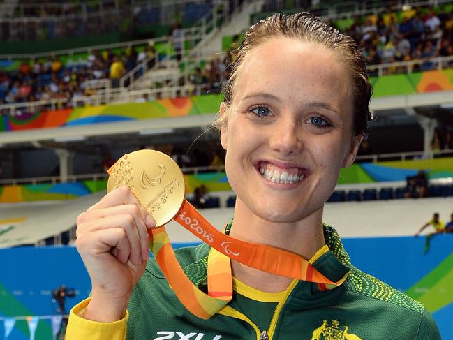 Ellie Cole wins gold in the Women's 100m Backstroke at the 2016 Rio de Janeiro Paralympics. Picture: Courtney Crow/Sport the library