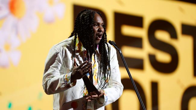 DAILY TELEGRAPH NOVEMBER 24, 2022. Baker Boy wins Best Solo Artist at the 2022 ARIA Awards at the Hordern Pavilion, Moore Park. Picture: Jonathan Ng