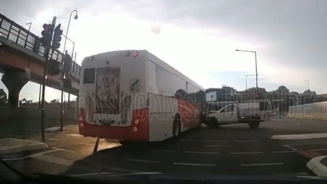 A collision between a bus and a ute in Bedford Park has been caught on camera. Picture: Facebook