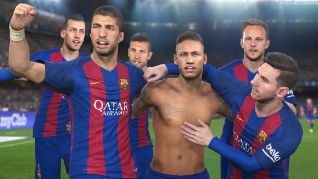 Barcelona players Suarez, Neymar and Messi from the new PES game.