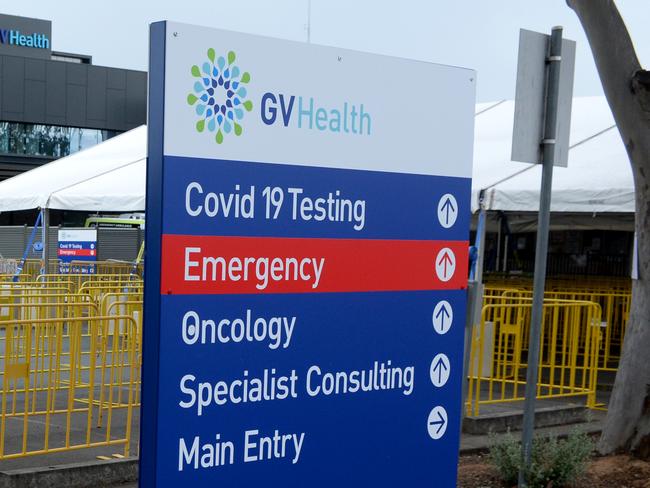 An empty COVID testing station at Goulburn Valley Health's Shepparton Hospital. Picture: Andrew Henshaw