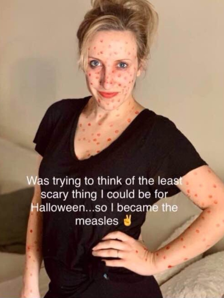 Heather Brooke Simpson sparked controversy with her measles Halloween outfit. Picture: Reddit