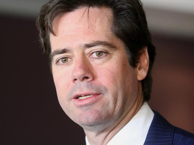 AFL boss Gill McLachlan speaks to the media while in Brisbane for the AFL Commission meeting. Pic Jono Searle.