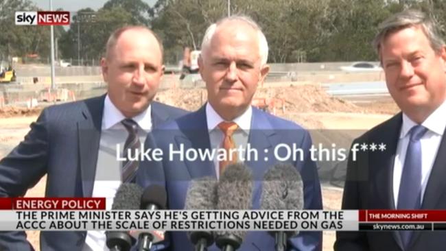 LNP member Luke Howarth was caught swearing at a reporter at a press conference. Picture: Sky