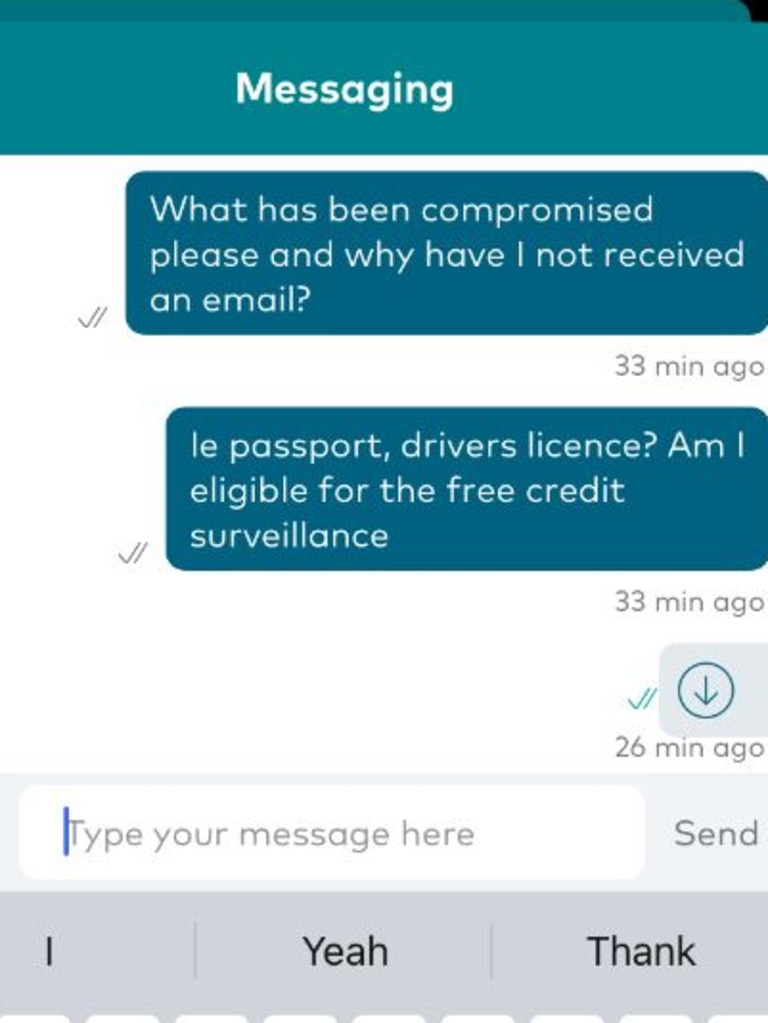 The woman reached out to Optus via the website’s live chat feature. Picture: Supplied