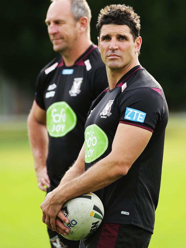 Trent Barrett and his assistant coach John Cartwright. Picture: Braden Fastier