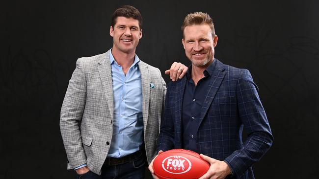 Browny and Buckley on Fox footy in 2023. Photo by Quinn Rooney/Getty Images for Fox Footy.