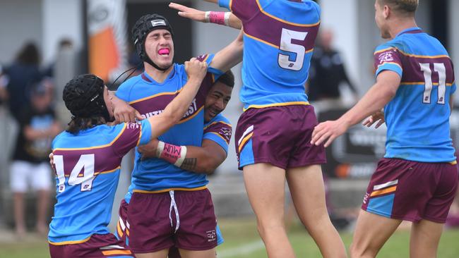 Queensland School Rugby League Championship Finals at Jack Manski Oval, Townsville. South coast's Ryder Williams celebrates try. Picture: Evan Morgan