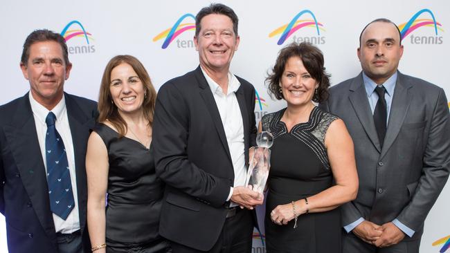 Warren Maher (director of Boroondara Tennis Centre) and his team with the award. Picture: SDP Media