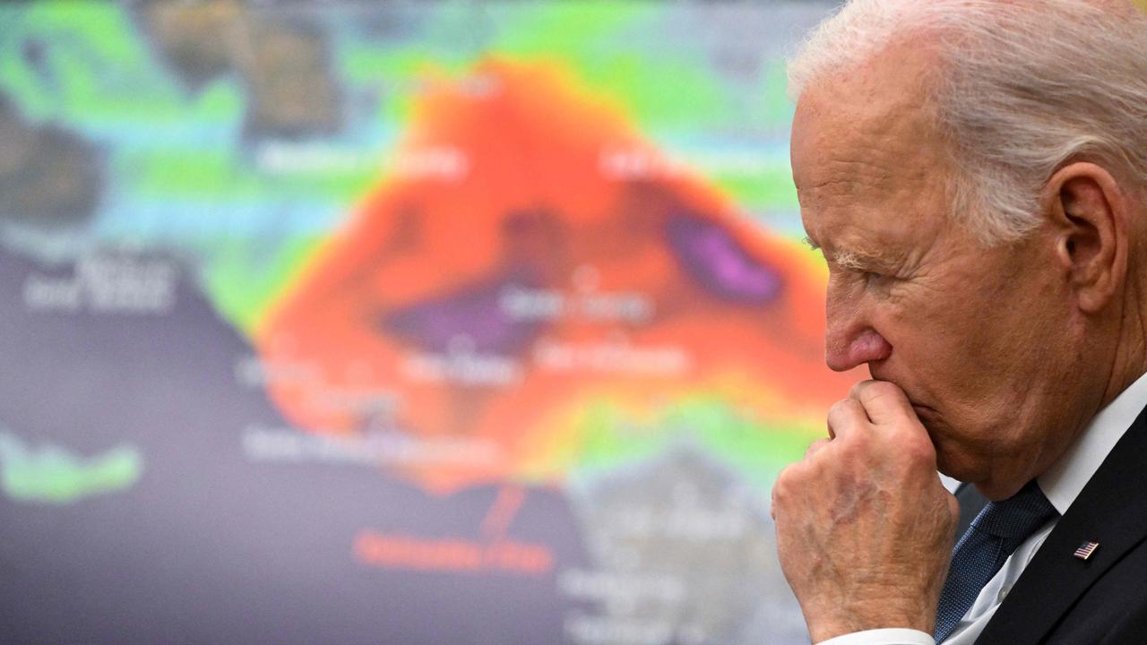 US President Joe Biden listens to a report during a briefing on the federal response to the wildfires. Picture: AFP