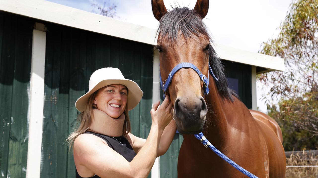 Jockey and trainer Siggy Carr with Thespian Waters. Siggy suffered a bad riding fall that has required surgery and a long recovery and will miss riding in the Summer Racing Festival. Picture: Nikki Davis-Jones