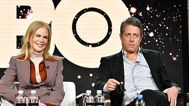 Nicole Kidman and Hugh Grant on stage earlier this year promoting their HBO drama, The Undoing. Picture: Emma McIntyre/Getty Images for WarnerMedia