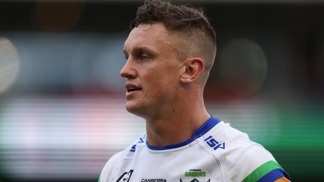 Jack Wighton of the Raiders is sent off during the round four NRL match between Newcastle Knights and Canberra Raiders at McDonald Jones Stadium on March 26, 2023 in Newcastle, Australia. (Photo by Scott Gardiner/Getty Images)