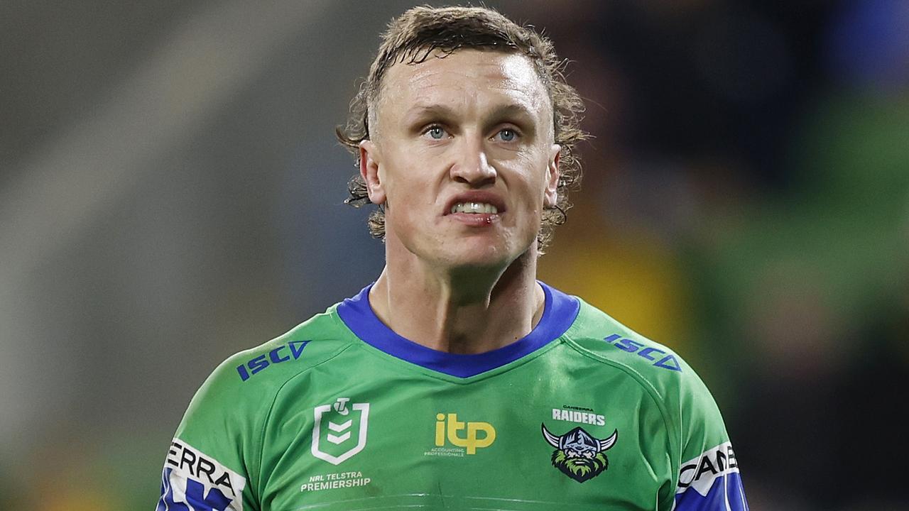 MELBOURNE, AUSTRALIA - JULY 17: Jack Wighton of the Raiders looks on during the round 18 NRL match between the Melbourne Storm and the Canberra Raiders at AAMI Park, on July 17, 2022, in Melbourne, Australia. (Photo by Mike Owen/Getty Images)