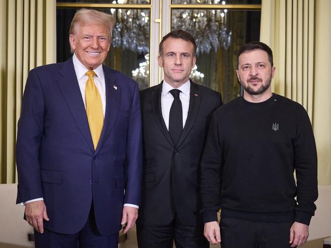 President-elect Donald Trump with French President Emmanuel Macron and Ukrainian President Volodymyr Zelensky. Picture: Ukrainian Presidential Press Service / AFP