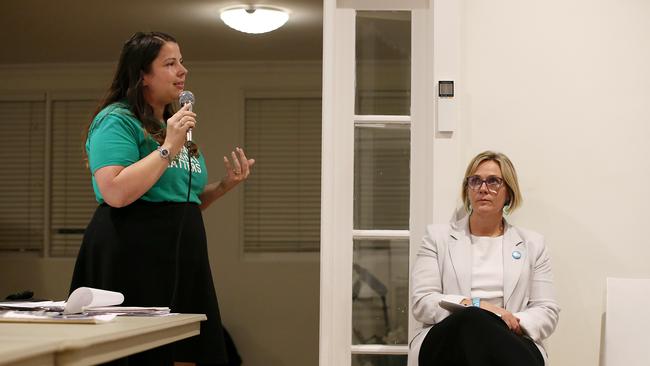 Katherine Deves withdrew from a community event for Warringah candidates on Tuesday night. Pictured Kristyn Glanville and Zali Steggall. Jane Dempster/The Australian.